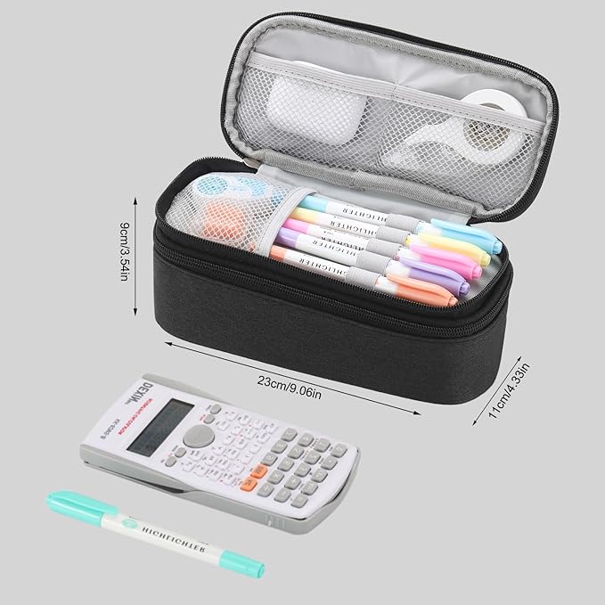 Pencil Case for Boys Kids Teens Adults Big Pencil Bag with Zipper Big Pen Pouch Large Stationery Pen Case Organizer for School Black