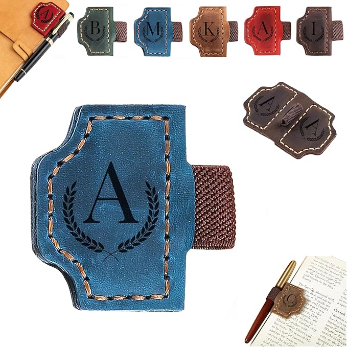 Bookmark with Pen Holder, 2026 New Bygonemark Personalized Magnetic Leather Bookmark, Strong Magnetic for Any Book, Handmade Page Mark Colorful for Booklovers (Blue, A)