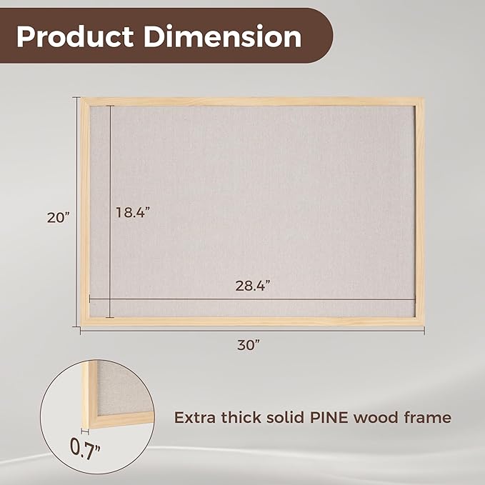 Fun Memories Cork Board Bulletin Board for Office, 20" x 30" Pine Wooden Framed Corkboard, Wall Mounted Notice Pin Board for School Home & Office, Natural Wood