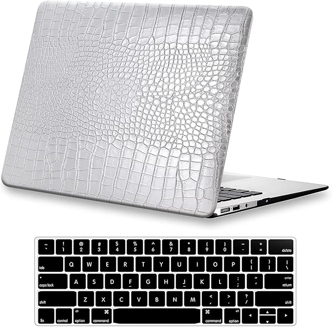 DTangLsm for Crocodile MacBook Air 13 inch Case 2022 2021 2020-2018 A2337 M1 A2179 A1932, Alligator Skin PU Leather Hard Cover Snakeskin Print Case for MacBook Air 13 M1+Keyboard Cover, Shining Silver