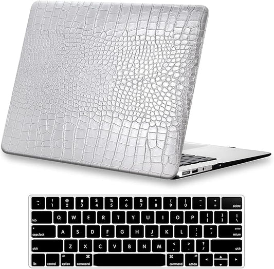 DTangLsm for Crocodile MacBook Air 13 inch Case 2022 2021 2020-2018 A2337 M1 A2179 A1932, Alligator Skin PU Leather Hard Cover Snakeskin Print Case for MacBook Air 13 M1+Keyboard Cover, Shining Silver