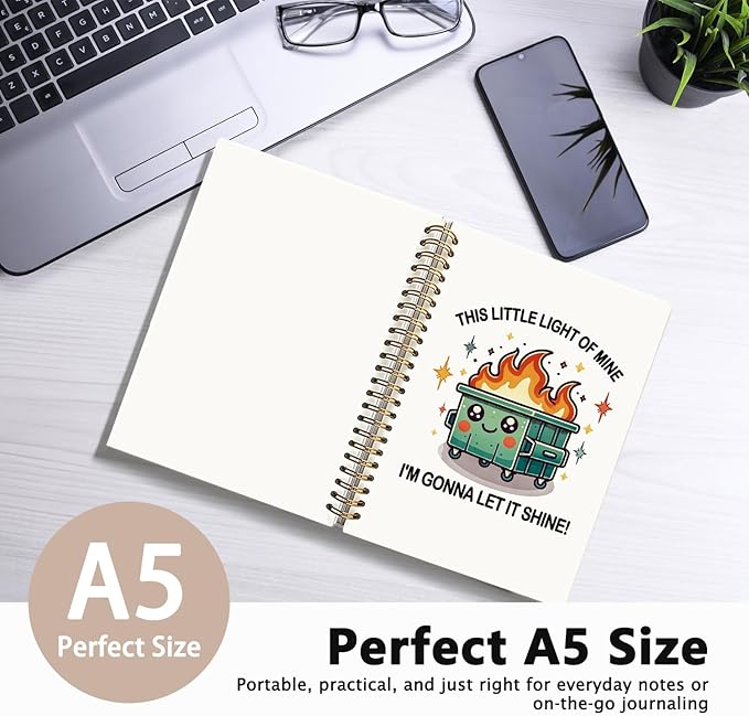 Funny Dumpster Fire Notebook Journal for Women & Men, Dumpster Fire Gifts, Funny Office Gifts for Coworkers & Friends, Spiral Notebook 5.5x8.3 Inch