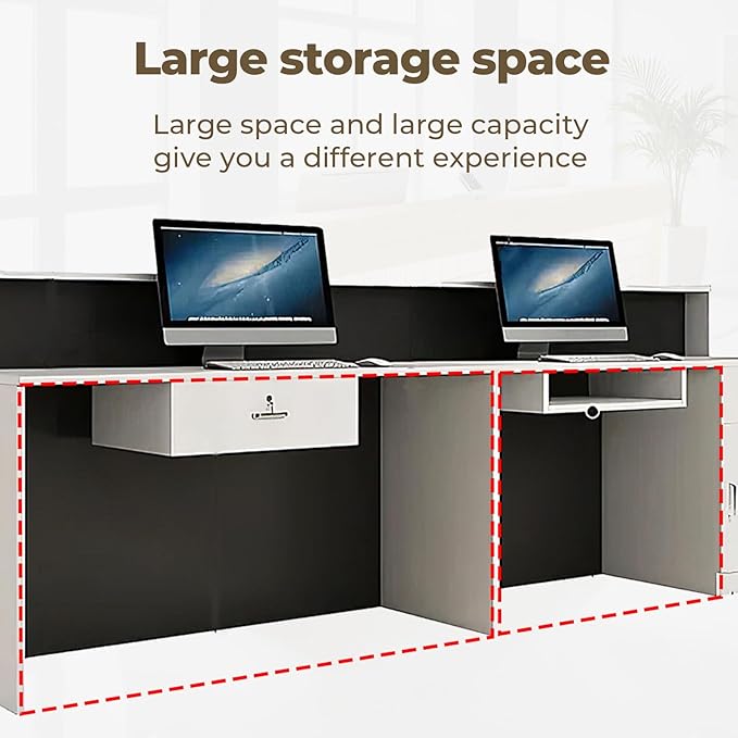 Modern Reception Desk Front Desk with LED Strip Lighting, Lockable Drawers, and Versatile Storage for Office, Checkout (White Maple/Regular Type, 86.61" L*23.62" W*39.37" H)