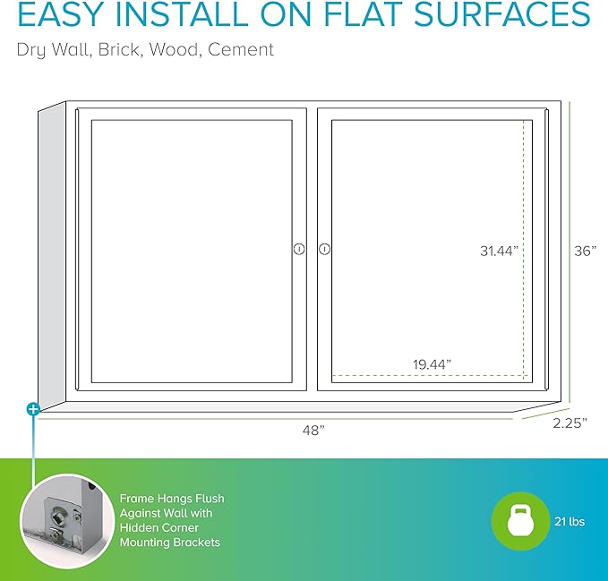 Ghent 36"x48" 2-Door Outdoor Enclosed Vinyl Bulletin Board, Shatter Resistant, with Lock, Satin Aluminum Frame - Ebony (PA23648VX-183 ), Made in the USA