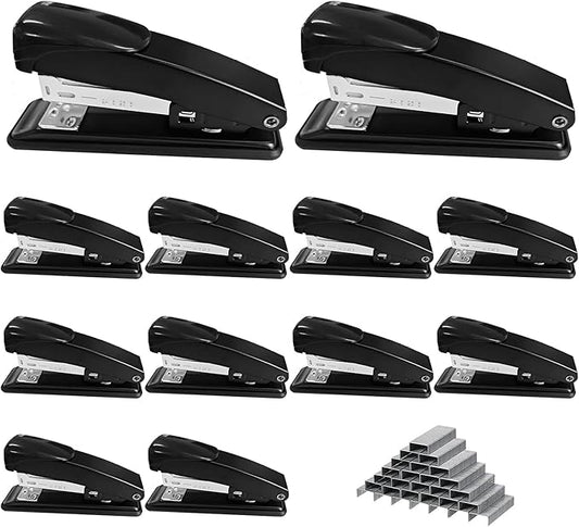 9 Pcs Desktop Stapler Bulk, Metal Desktop Staplers with 6000 Staples, Heavy Duty Office Stapler 25 Sheet Capacity Office Staple for School Office (Black)