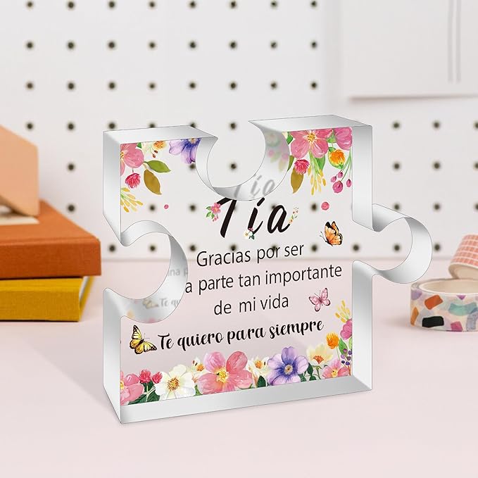 Yopyame Spanish Aunt Birthday Gifts - Regalos para tía Acrylic Heart Plaque Aunt Birthday Gifts from Niece and Nephew Keepsake Paperweight Gift in Spanish for Aunt Christmas Wedding Mother's Day Gift