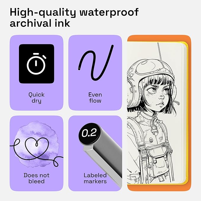 ARTISTRO Set of 9 Fineliner Pens - Black Micro Pens with Ultra Fine Tips for Drawing, Sketching, Writing, Journaling and Technical Illustration - Waterproof Archival Ink