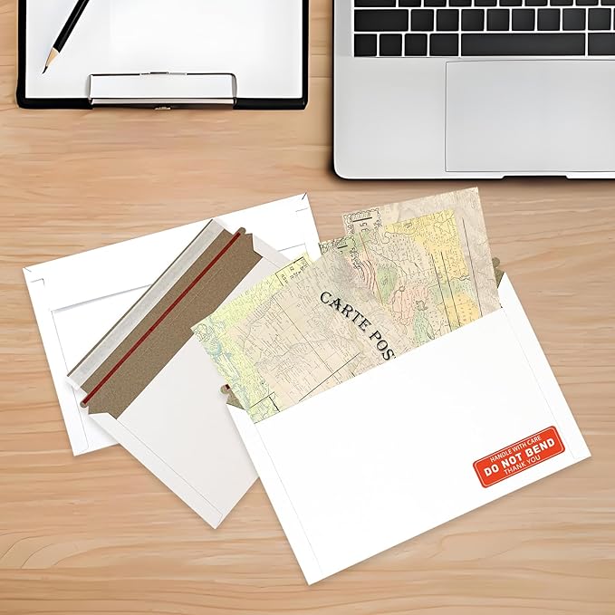 Cheardia 120 Pack Thick White Rigid Mailers with Self Adhesive Seal, 9.5 x 6.2 Inch Cardboard Envelopes Photo Mailers with Label for Protecting Shipping Gift Cards, Documents, Invitations, DVD