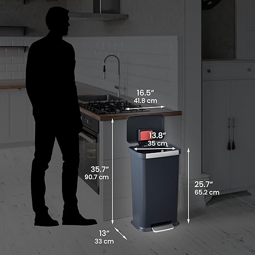 iTouchless SoftStep 13.2 Gal / 50L Step Pedal Kitchen Trash Can with Odor Filter, Stainless Steel Trim Dent-Proof Durable Construction, Garbage Bin with Lid for Home Office, Bedroom, Black Plastic