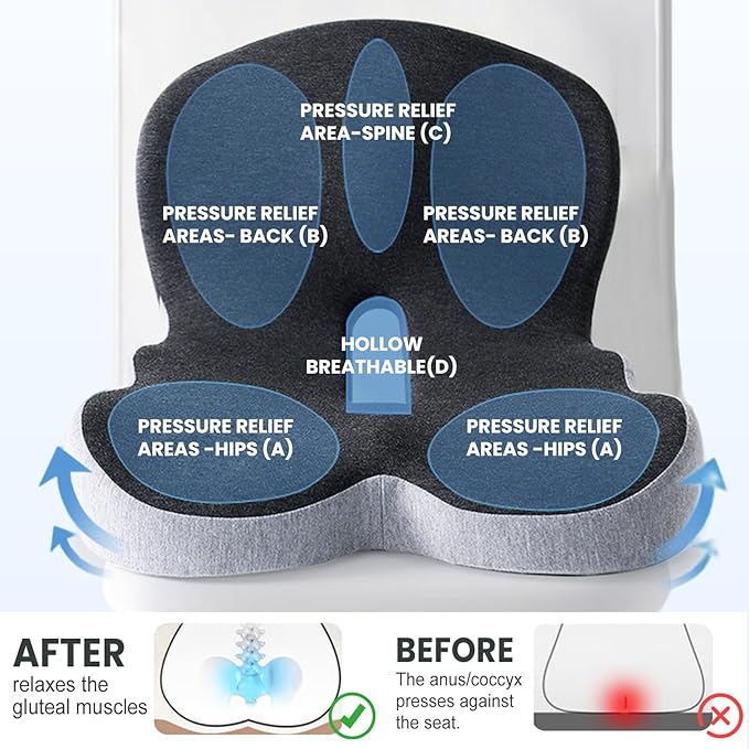 Back and Seat Cushion, 2025 New Ergonomic Non-Slip Memory Foam Seat Cushion with Back Support, L-Shaped Breathable Seat Cushions for Car, Office, Home (Light Gray)