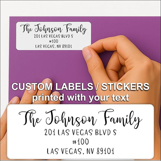 Return Address Labels Custom Printed - White Stickers Personalized with Name for Mailing, Shipping, Envelopes, Packages, Business, School, Home Use by PrettySweetParty (Joyful Script)