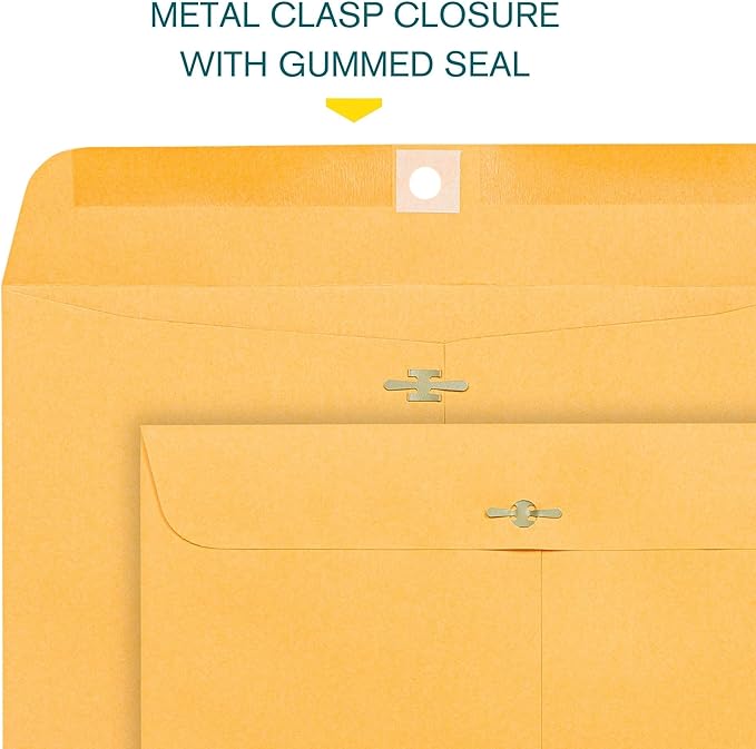 EnDoc 10 x 15 Clasp Envelopes - 100 Pack Brown Kraft Catalog Mailing Gummed Seal Envelope - 28lb Heavyweight 10x15 Inches Manila Envelopes for Home, Office, Business, Legal or School