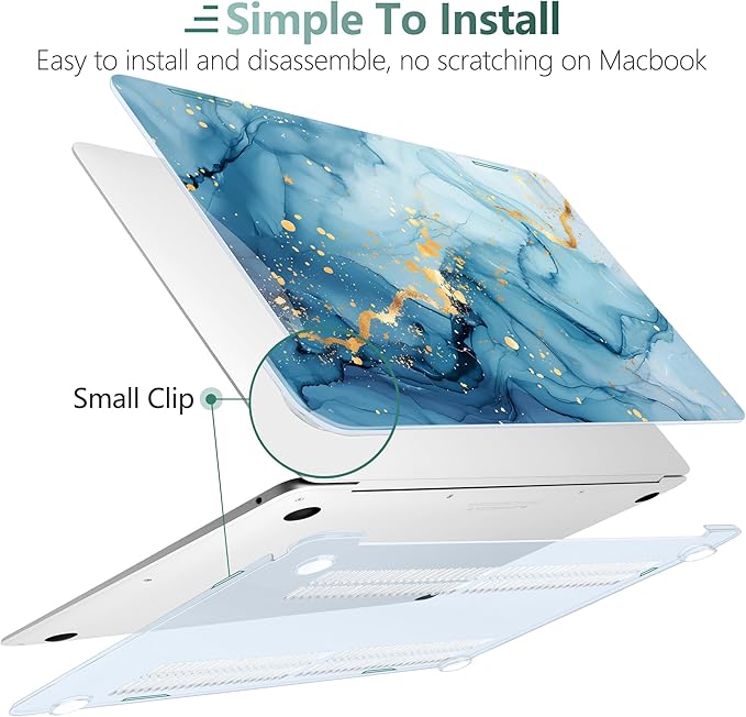 DONGKE for MacBook Air 13 Inch Case 2021-2018, Compatible with A2337 M1 A2179 A1932 Support Retina Display & Touch ID, Hard Shell Plastic Cover with Keyboard Skin - Blue Marble