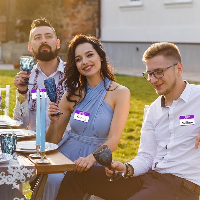 Zacool 480 Pcs Purple Hello My Name is Name Tags, 3" x 2" Custom Paper Labels for School, Office, Party