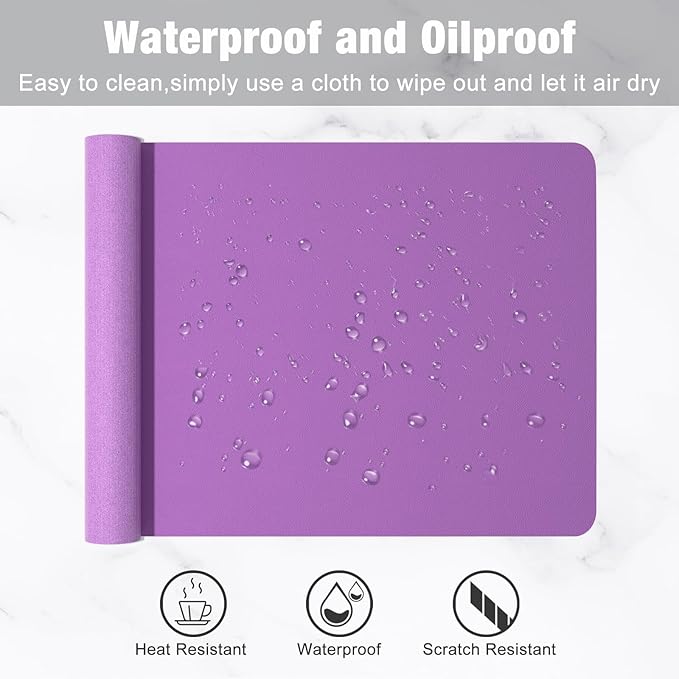 Hsurbtra Desk Pad, 23.6" x 13.8" PU Leather Desk Mat, M Extended Mouse Pad, Waterproof Desktop Blotter Protector, Non-Slip Ultra Thin Small Laptop Keyboard Writing Mat for Office Home, Purple
