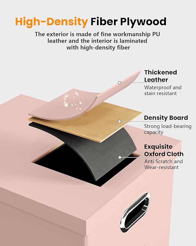 Oterri File Organizer Box with Lid, Portable Hanging File Box for Letter/Legal Files, Office/Decor/Home, Cream-pink (Leather), 1 Pack