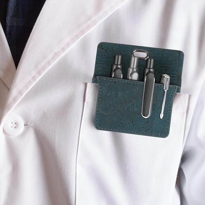 Premium Portuguese Cork Pocket Protector for Men | Multi-Use Pocket Protectors for Shirts and Lab Coats | For Pen, Pencils, Pointers, and More | 2 Pack of Blue Pocket Organizer Protectors