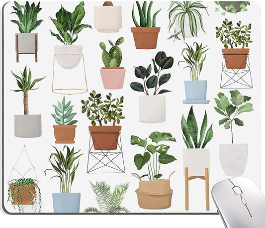 Hokafenle Mouse Pad, Square Personalized Computer Mouse Pads with House Plants Design, Washable Mouse Mat, Office Home Non-Slip Rubber Base Mousepad