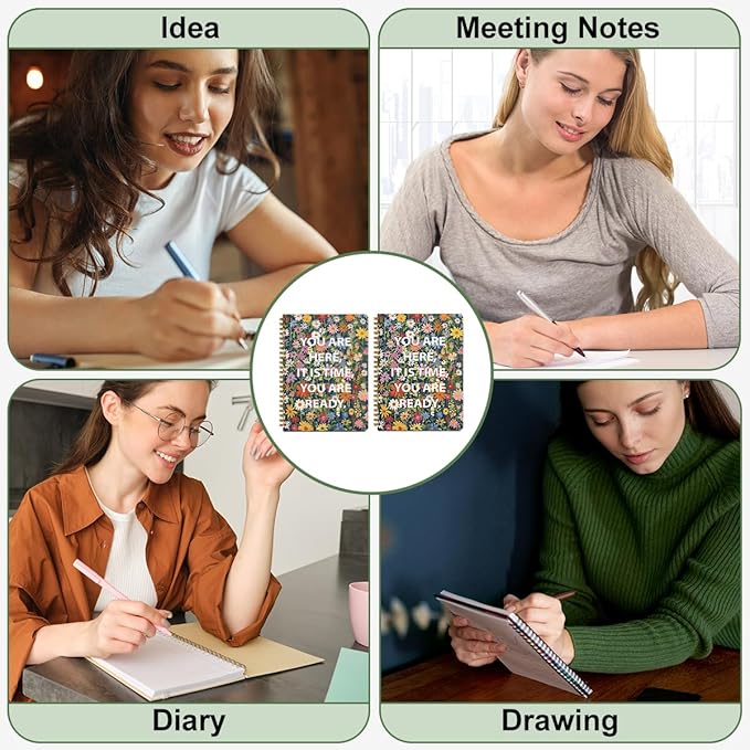 2 Pcs Inspirational Spiral Notebook - You are here, it is time, you are ready. Journaling for Work, Pretty Motivation Note Books College Study Office Supplies Inspirational Gifts for Women, Friend