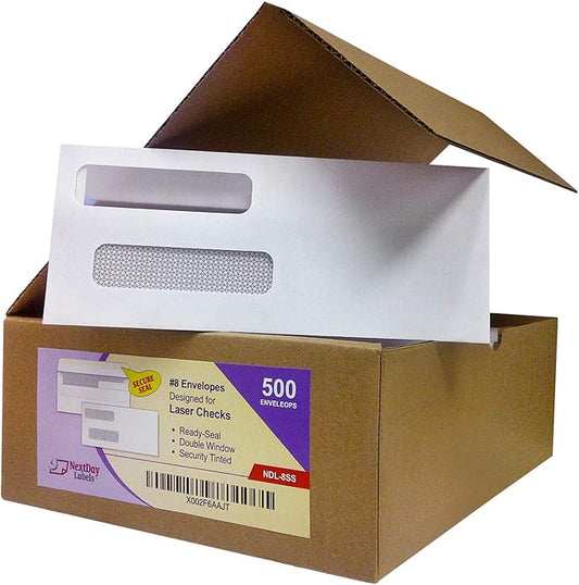 NextDayLabels - Box of 500# 8 Self Seal Double Window Security Check Envelopes
