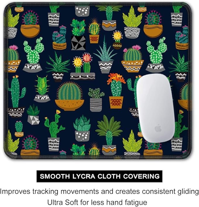 Auhoahsil Mouse Pad, 12 x 10 in Cactus Theme Computer Mouse Pad for Desk, Premium-Textured Non-Slip Rubber Stitched Edges Waterproof Square Mouse Mat for Gaming Work Wireless Mice, Black
