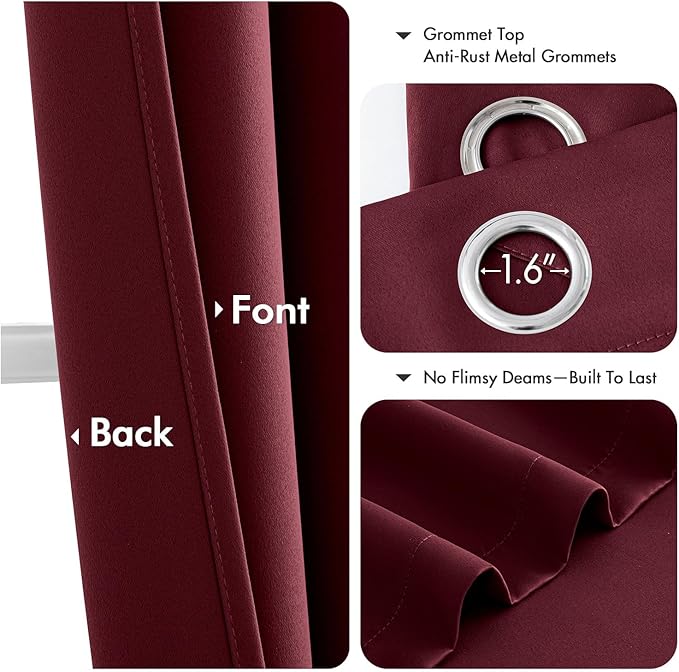 MIULEE Burgundy Red Blackout Curtains for Bedroom Living Room 90 Inches Long 2 Panels, Thermal Insulated Room Darkening Drapes Solid Grommet Top Noise Reduction Christmas Window Treatments 40x90 Inch