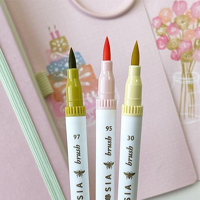 Primrosia 24 Pastel Dual Tip Markers, Fine Tip and Brush Pens. Perfect for art, illustration, drawing, calligraphy and bullet journals
