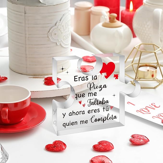 Yopyame Romantic Gifts for Girlfriend - Spanish Acrylic Puzzle Plaque for Girlfriend Christmas Gift Anniversary Valentine's Day Acrylic Keepsake Paperweight Gift for Her to My Girlfriend Birthday Gift