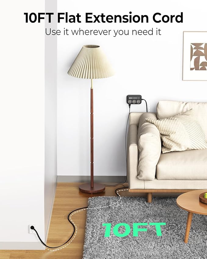 ORICO Surge Protector Power Strip, Multiple Outlets Extension Cord with 6 AC Outlets 2 USB-A and 2 USB-C Ports, 10 ft Long Flat Plug Power Strip, Mountable Outlet Extender for Dorm/Office/Home- OG