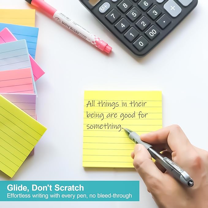 8 Pads Lined Sticky Notes 4x4 inch Self-Stick Notes Bright Colors Sticky Note for Office Home School