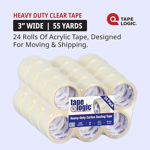 Tape Logic 3" x 55 yds Acrylic Packing Tape 3.5 Mil, Clear (24-Pack) Heavy Duty Packing Tape Rolls for Sealing Boxes at Home, Warehouse, & Office, Supplies for Packaging, Shipping, Moving