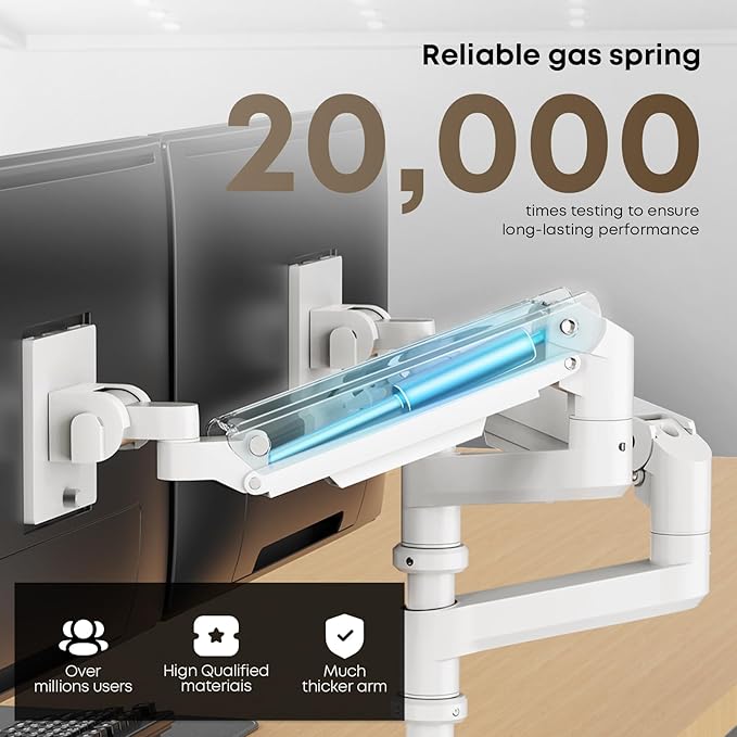 PUTORSEN 17-49”Premium Aluminum Heavy Duty Dual Monitor Arm for Ultrawide Screens up to 44lbs, Vertical Stacked Dual Monitor Desk Mount, Full Motion Dual Vertical Monitor Mount, VESA 75/100, White