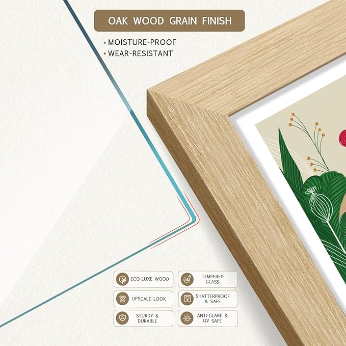 13x19 Picture Frame 3 Pack, Natural Oak Wood Grain & HD Tempered Glass, Gallery Poster Frame - Wall Hanging
