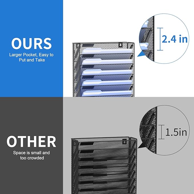 OUTWOLF 15 Tier Wall File Organizer with Hooks, Hanging Wall File Holder Wall Mount Paper Folder Organizer for Office, Magazine Rack