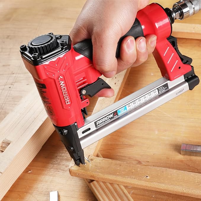 Arrow Pneumatic Staple Gun, Oil-Free Upholstery Stapler with 3750 Pieces T50 1/4", 3/8", 1/2" Staples, Adjustable Exhaust, for Woodworking, Professional and DIY Projects, PT50