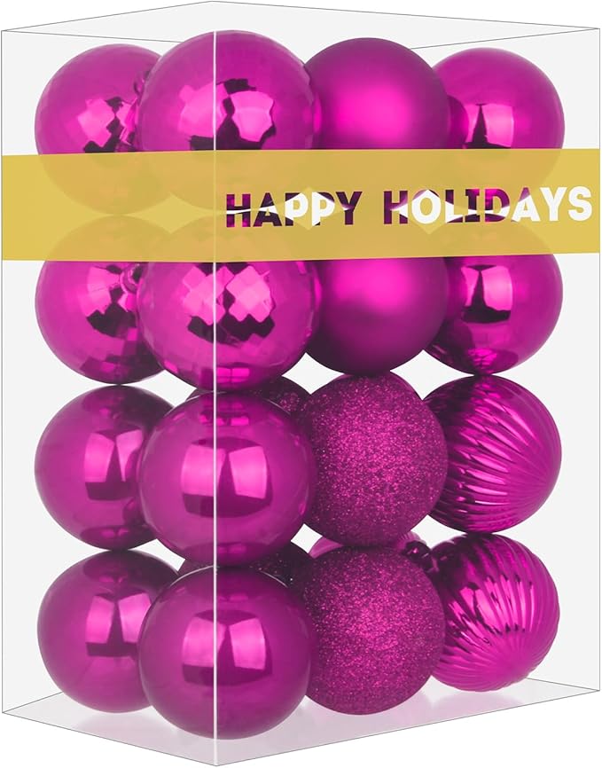 Fuchsia 1.6" Small Christmas Balls Christmas Tree Decoration Ornaments Shatterproof Hanging Balls for Birthday Halloween Holiday Wedding Decorations Set of 24pcs