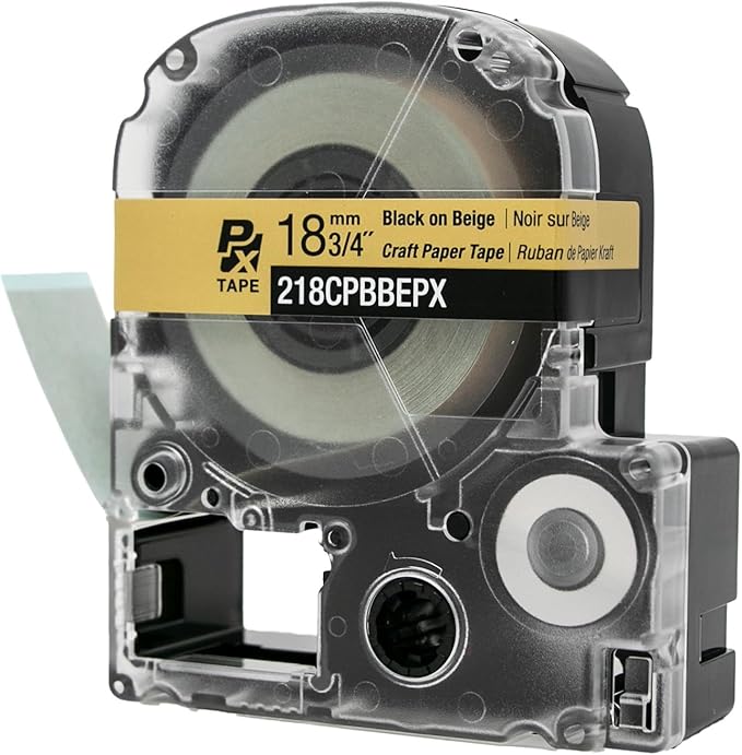 Epson LABELWORKS 218CPBBEPX Genuine Craft Paper Tape Cartridge - Black on Beige Craft Paper Label Maker Tape - 3/4" (18MM) Wide, 16.5'