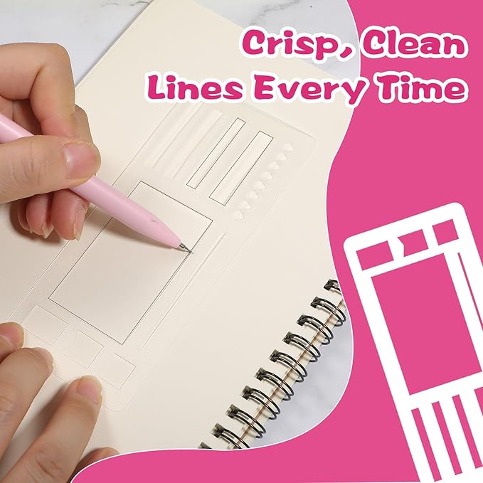 9Pcs Handmade Flexible Record Templates, Reusable Planner Stencils for Dot Grid Journals, Versatile Drawing and Checklist Templates Journal Stencils Drafting Tools with Coils Discs Rings