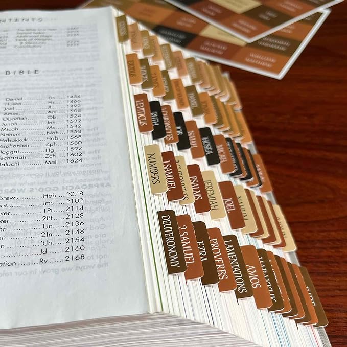 Thinkor Reposition Laminated Bible Tabs, Large Print Stickers, Easy to Read & Apply Bible Tabs for Women & Man (Autumn Wood)
