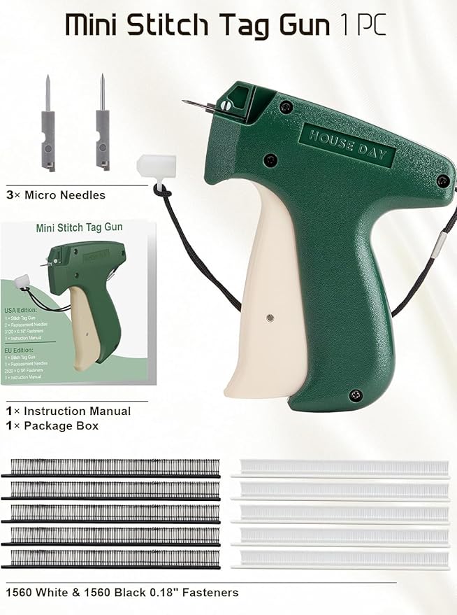 HOUSEDAY Mini Stitch Gun for Clothes, Temporary Stitchy Quick Clothing Fixer with 3 Mini Needles, 3120 Micro Fasteners, Portable Emergency Clothing Stitch Gun Micro, Handheld Stitch Tagging Gun Kit
