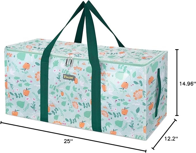 BALEINE Extra Large Storage Tote with Zippers & Carrying Handles, Heavy-Duty Oxford Fabric Moving Bags for Laundry, Space Saving, Storage, Spring Stroll