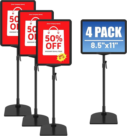 4Pack Sign Stand for Display 8.5 x 11, Adjustable Poster Stand for Table Top & Floor, Floor Standing Sign Holder, Metal Signage Stands for Business, Tradeshow, Store, Farm Display Stands