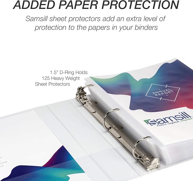 Samsill Durable 1.5 inch 3 Ring Binder, Made in USA, D Ring Binder, FSC 100% Recycled Chipboard, White, 4 Pack