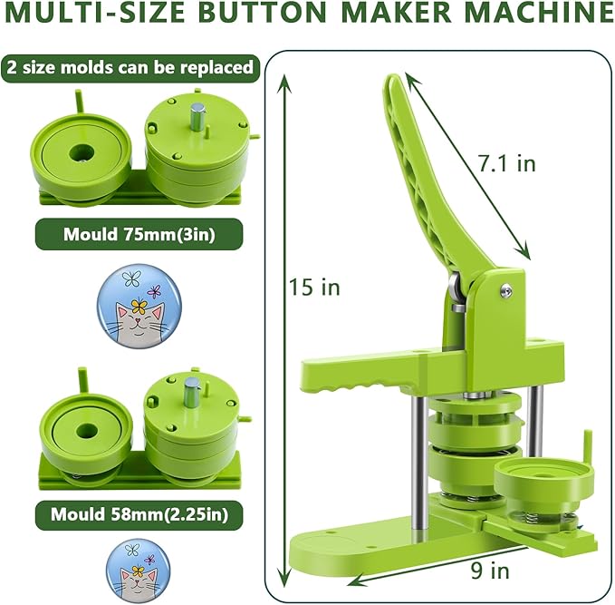 Button Maker Machine Multiple Sizes 200 Pcs，Pin Maker Machine 2.25+3 Inch Badge Maker,DIY Badge Making Kit with Free Button Parts, Circle Cutter