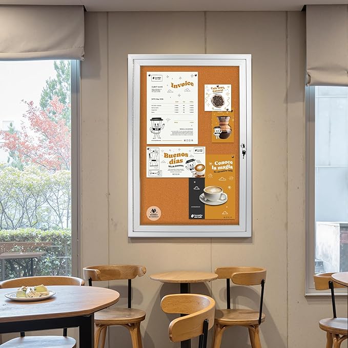 36x24 Inch Lockable Outdoor Enclosed Bulletin Board, Weatherproof Cork Noticeboard with Locking Door, Tamperproof Wall-Mounted Aluminum Frame Notice Poster Memo Board