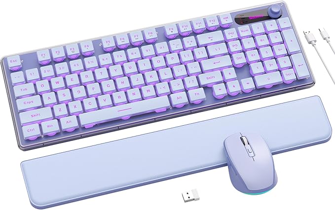 Wireless Keyboard and Mouse Combo - 9 Backlit Effects, Wrist Rest, Double-Shot Keycaps, Metal Panel, Long-Lasting Rechargeable, 2.4G Keyboard Mouse Set for Windows Mac PC Laptop – Sablute (Purple)