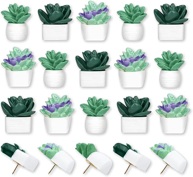 20 Pieces Push Pins Succulent Plants Floret Thumbtacks for Cork Board, Bulletin Boards, Photo Walls, Maps, Whiteboard, Bulletin Board and Other Offices Articles (Three Assorted Styles)