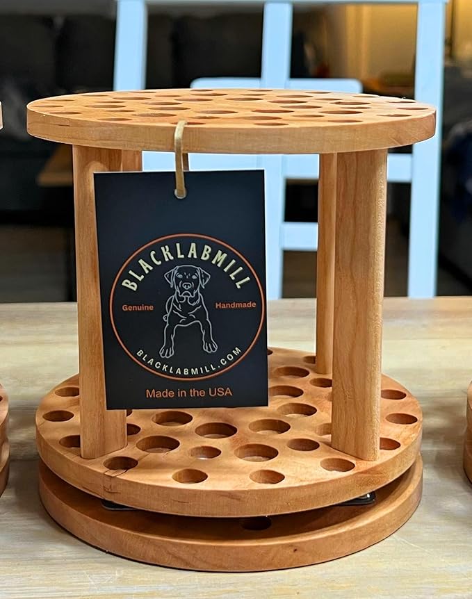 Rotating Paint Brush Holder - Handmade Paint Brush Holder Rotating Art Supply Organizer – Large Capacity Cherry Hardwood Brush Organizer for Desk, Arts and Crafts