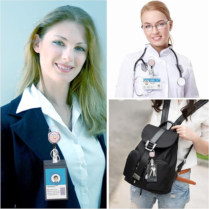Gctriki Badge Reel Retractable Heavy Duty with 360° Swivel Carabiner Clip, I Don't Know I Just Work Here ID Badge Holder Retractable, Funny Nurse Teacher Work Gifts Keychain Name Badge Clip
