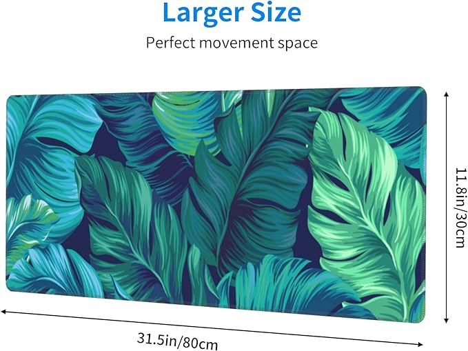 Tropical Palm Leaves Mouse pad, Hawaii Beach Jungle Leaves Mouse pad Palm Leaves Floral Mousepad Green Tropical Leaves Mouse Mat Mouse Pad for Computers Laptop Office, 31.5"x12"x0.12"